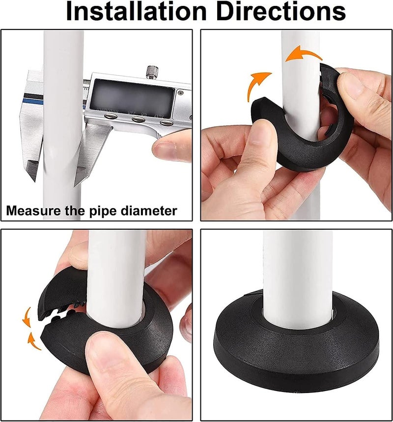 Juvielich 4Pcs PP Plastic Flange Cover Decoration Black Escutcheon Collar Radiator Wall Pipe Tube Decoration for 0.98""/25mm Pipe - Image 5